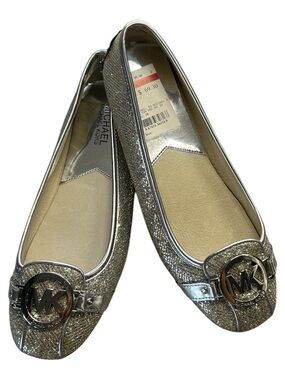 Michael Kors Fulton Moccasin Ballet Flat Silver Metallic Glitter Finish Sz 7M